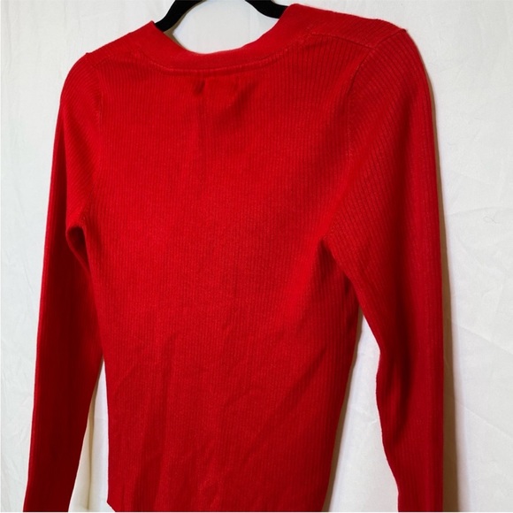 ANTHROPOLOGIE Maeve Ribbed Thea V-Neck Sweater Red Small Tight Knit - Picture 6 of 6